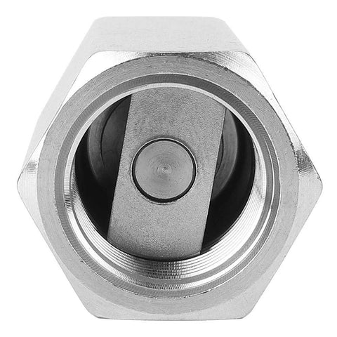 Air check valve, stainless steel hex body, 1/4 in BSPP female thread, one-way valve (front view)