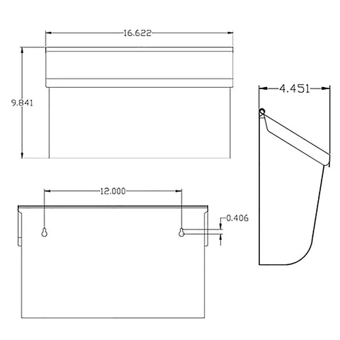 Technical drawing of Woodlands Wall Mount Mailbox Medium Capacity Galvanized Steel With White Powder Coat Durable Outdoor Mailbox