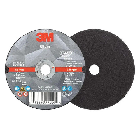 Silver Cut-Off Wheel with Ceramic Abrasive Grain, 3 Inch Wheel with 3/8 Inch Arbor and 0.060 Inch Thickness for Metal Fabrication