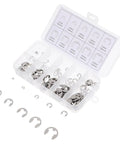 Top Notch External Retaining Rings Assortment Set Featuring Stainless Steel Circlips From M1.5 To M10 in clear storage box.