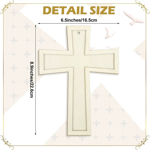 Detail view of 24 Pcs Unfinished Wooden Crosses For Crafts 8.9 By 6.5 Inch Large Blank Crosses For Sunday DIY Church Home Wall Decor
