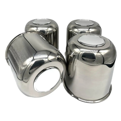 Four Pack 4.25 Inch Center Caps Push Through For Trailer Truck RV Wheel Rims Chrome Stainless Steel Center Bore Anti Rust Waterproof Durable Caps For Heavy Duty Long Lasting Performance