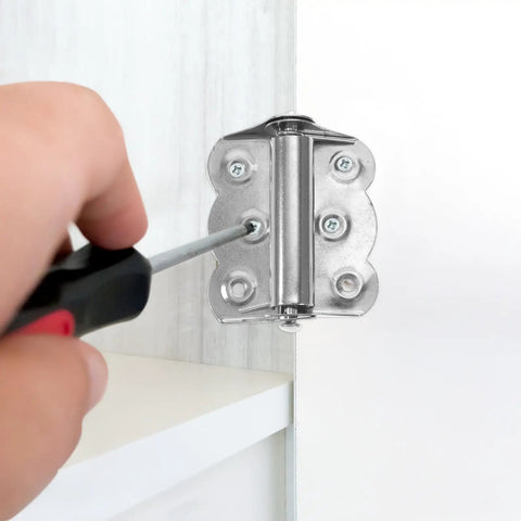Hand installing Self Closing Door Hinges With Automatic Spring Load 2.7 Inch Stainless Steel 3 Pack With Screws Silver Finish