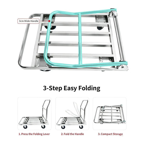 Heavy Duty Stainless Steel Folding Platform Hand Truck Be A Workhorse With 70 By 50 Cm Platform Foldable Handle Quiet Swivel Casters Utility Cart, folded view
