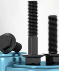 M8 X 25 MM Flanged Hex Head Bolts 10.9 Grade Monster Strength Alloy Steel with black zinc plating on a blue background.