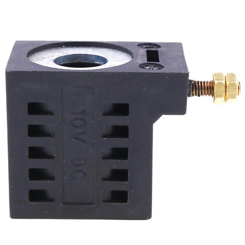 10V 25W Solenoid Coil 10226-33 for Hydraulic Power Unit, side view, rectangular black coil with metal fittings