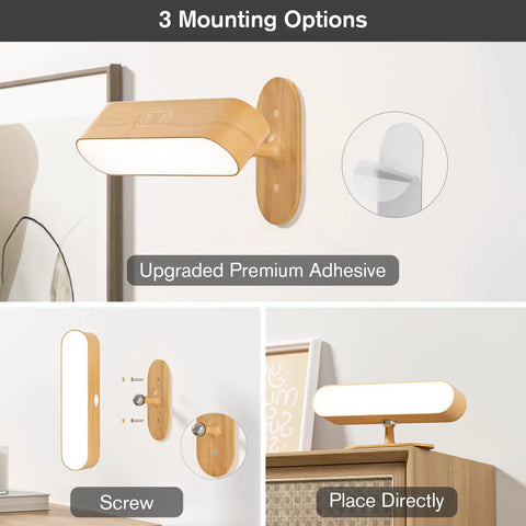 Cordless Wall Sconces Pair, Zero Wire Fuss Setup With Massive Rechargeable Battery, Smooth Dimming Control, Built Tight For Any Room, showing different mounting options.