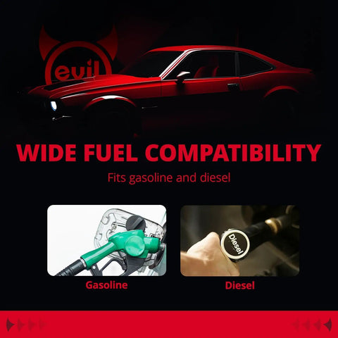 Beefed Up High Flow Inline Fuel Pump Kit For 12V EFI Systems, image showing gasoline and diesel compatibility.