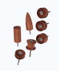 Premium Rosewood Leather Craft Set includes pointed burnisher slicker and dremel bits in a seven piece accessory kit.
