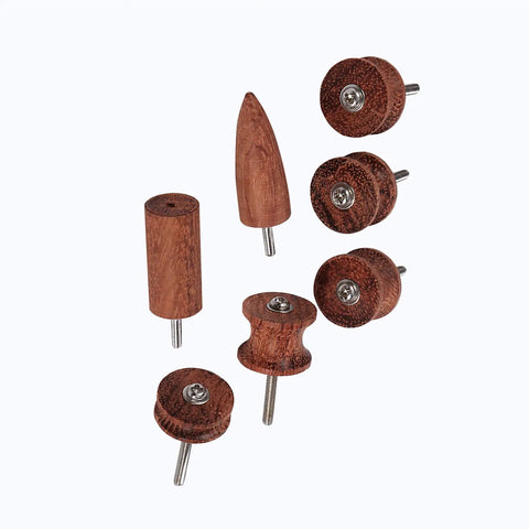 Premium Rosewood Leather Craft Set includes pointed burnisher slicker and dremel bits in a seven piece accessory kit.