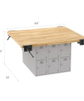 64 Inch Heavy Duty Workbench With Four Adjustable Bench Vises And Twelve Vertical Storage Lockers Top Shelf Maple Hardwood dimensions and view