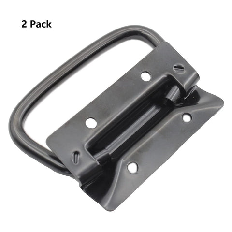 2 Pack Heavy Duty Black Metal Chest Handles for Wood and Metal Cases Surface Mount Ring Pull Handles for Cabinets Toolboxes