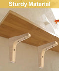 Solid Wood Shelf Brackets Set Of Two L Shape Corner Supports with mounting screws installed under wooden shelf