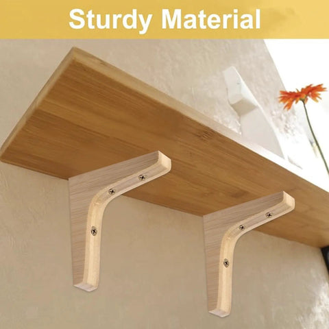 Solid Wood Shelf Brackets Set Of Two L Shape Corner Supports with mounting screws installed under wooden shelf