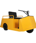 Top Notch 1100 Lbs Electric Tow Tractor Tugger Cart with ergonomic seat for two workers, heavy-duty steel frame, vibrant yellow.