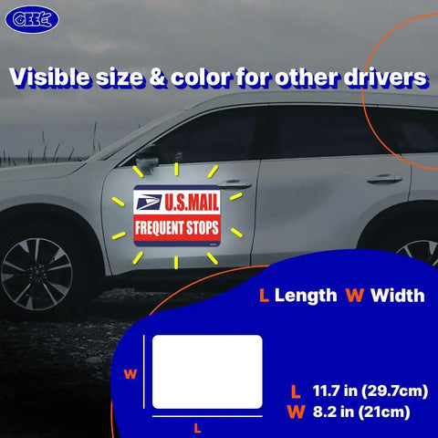 Car displaying Mail Delivery Driver Car Magnet 2 Pack Magnetic Vehicle Sign For Couriers Go To Sign With High Visibility 11.7 by 8.2 Inches