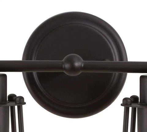 Close-up of Sleek Oil Rubbed Bronze Modern Industrial Vanity Light With Four Lights And Metal Cage Shade Reversible Wall Sconce for mirror