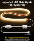 Warm White COB LED Strip Light 6.56Ft 3000K With No Fuss Easy Install Self Adhesive Backing Ultra Bright 576 LEDs 180 Beam CRI90Plus IP67 Flexible Rope Lighting For Kitchen Cabinets Closets DIY Home Lighting plug and play setup