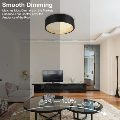 LED Flush Mount Ceiling Light Fixture 12 Inch 25W 1500 Lumens Dope Dimmable With Color Temperature Selectable
