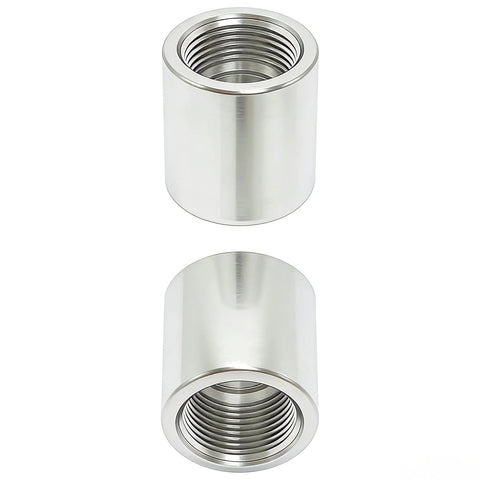 Two stainless steel 1/4 in NPT female x 1/4 in NPT female pipe couplings, high-pressure forged, Class 3000, pack of 2.