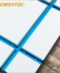 Double-Cut Universal T-Track And Intersection Kit on wooden surface, showing 48-Inch aluminum T-tracks with 3-inch intersections.