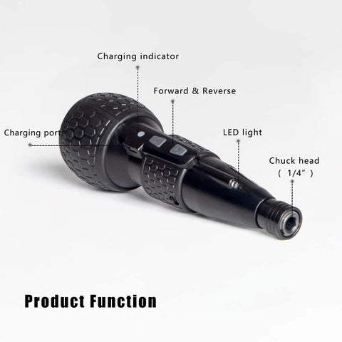 Compact 3.6V Cordless Electric Screwdriver With LED Light And USB C Charging Portable Mini Rotary Tool For Home DIY shown with labels