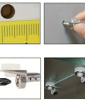 Heavy Duty Shelf Brackets With Glass Cabinet Shelf Pins installed and illustrated with a measuring tape and screwdriver