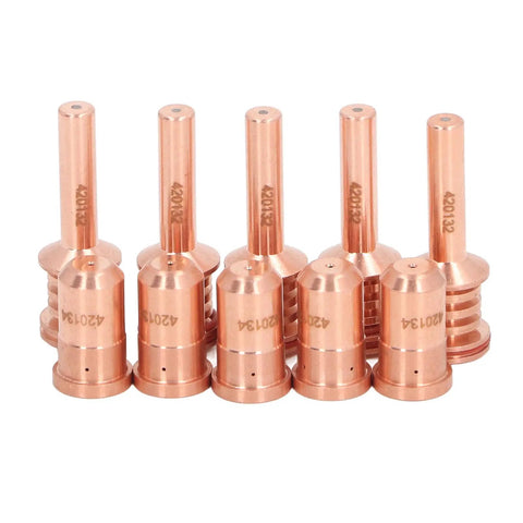 Solid Prime Kit For Plasma Cutter With 5 Brass Nozzles And Electrodes Fit PMX 30AIR Torch Replacement Parts, brass nozzles arranged