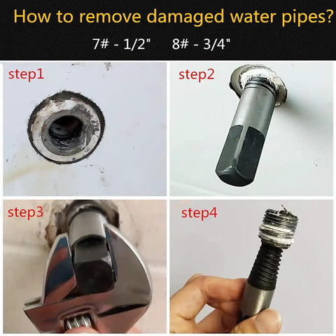 Steps to use Thirteen Size Left Hand Spiral Screw And Bolt Extractor Kit With Four Adapters And Storage Case for pulling broken pipes.