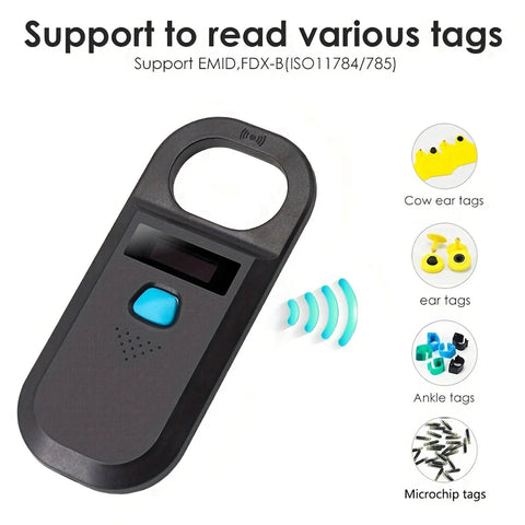 Pet Microchip Scanner 134.2KHz and 125KHz EMID FDX-B ISO 11784 Or 11785 Reader with OLED display and tag examples