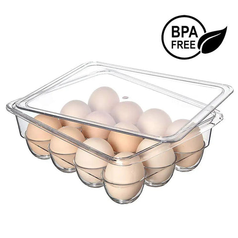 Stackable Egg Holder Organizer For Fridge And Freezer With Clear BPA Free Tray And Lids 12 Egg Capacity Kitchen Storage For Pantry Countertop Easy Slide Open Lids Space Saving Design Fits Most Fridges