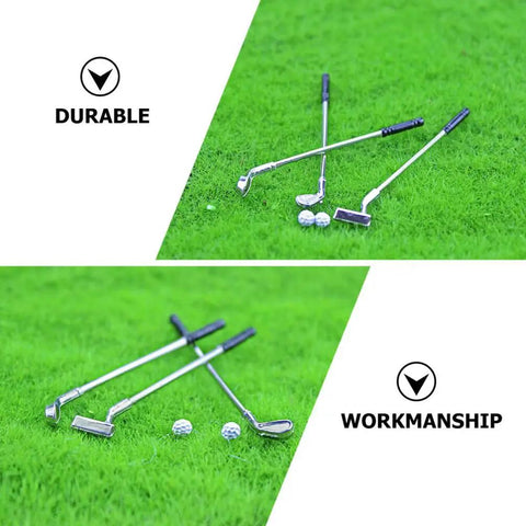 One To Twelve Scale Mini Golf Set For Dollhouse With Alloy Golf Clubs And Balls Realistic Golfing Accessories on green grass