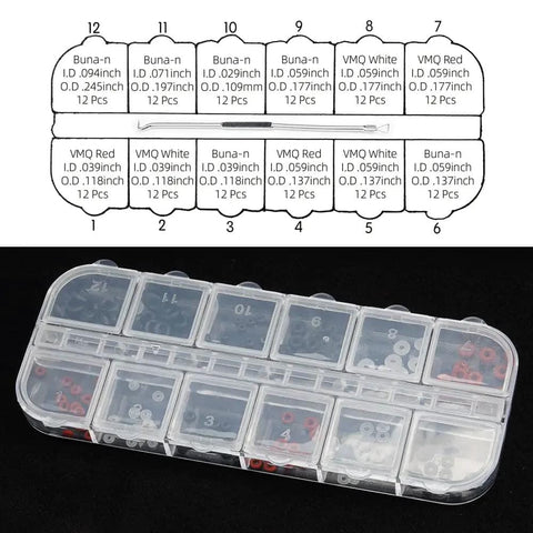 144 Piece O Ring Set In 12 Sizes Made From Nitrile NBR Buna N Material Includes Installation Tools And Handy Organizer Case