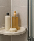 Bone Almond Glazed Ceramic Corner Shower Shelf, Large Size Bathroom Organizer, Glossy Finish, Tile Install Required