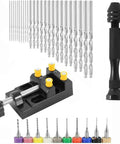 37 Piece Pin Vise Hand Drill Kit For Jewelry Making Mini Manual Drill Set with diverse micro drill bits and black pin vise.