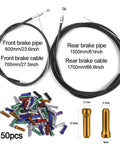 All In One Universal Bicycle Brake Cables And Housing Kit with dimensions, colorful end caps, and zinc coated inner cables.