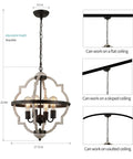 Rustic Farmhouse 4-Light Orb Pendant Chandelier in Oak Finish, Vintage Industrial Style dimensions and installation options