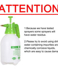 68oz Portable Garden Pump Sprayer For Yard And Lawn Care with green adjustable brass nozzle and instruction warnings shown