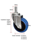 Heavy Duty Caster Wheels With Top Plate Swivel And Brakes, non-marking rubber casters, dimensions labeled for furniture use