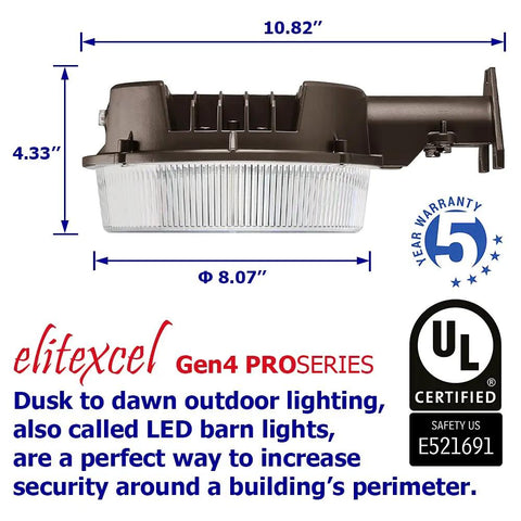 Dusk To Dawn LED Outdoor Lighting For Barn Security Yard And Parking Lot Flood Light That Slaps 43W 5000LM dimensions and features