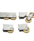 Adjustable Heavy Duty Double Wheel Roller Bearings Made From Stainless Steel With Copper Wheels Perfect For Sliding Doors Windows And Shower Tracks Providing Slick Glide Durable Construction 4 Pack displayed in various angles
