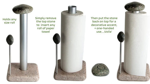 Granite Paper Towel Holder Free Standing Kitchen Roll Holder With Durable Granite Base showing setup for one-handed use