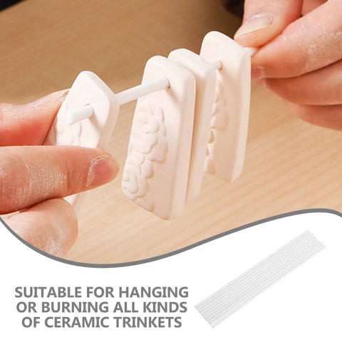 TEHAUX 10-pack alumina kiln hanging rods; smooth white ceramic rods, 3.94 in long for bead/pendant firing.