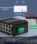 8-Port Managed Gigabit Ethernet Switch With Dual SFP Slots Web Management QoS VLAN IGMP DIN Rail Mount showing power input.