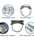 Wall Mounted Steel Gas Cylinder Holder With Chain Support, close-up of galvanized chain, curved design, stainless steel, and expansion screws.