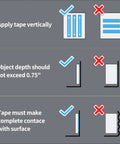 Illustration showing instructions on how to apply Double-Sided Mounting Tape 10 Ft Removable Adhesive Foam Tape Transparent for optimal use.