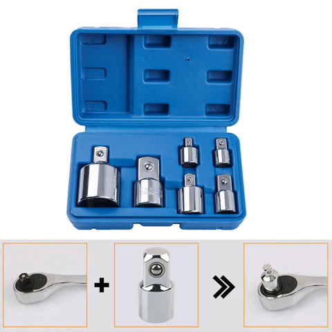Versatile 6 Piece Socket Adapter Reducer Set Drives 1 4 To 3 8 And 5 16 Drive Conversion Kit For Tough Steel Ratchets And Impact Sockets Hardened Polished Non Rust Heavy Duty Garage Tools in blue case