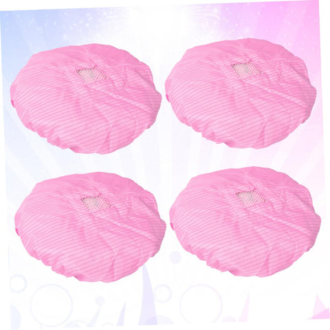 Solid 4 Pack Fresh Pink Anti Static Workshop Hats Hella Breathable Mesh Caps Dustproof Cleanroom Cover Built Different For Electronics And Food Factories Grind, showing four pink mesh hats with breathable design.