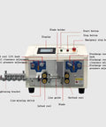 Qiokoith Fully Automatic Wire Stripping Machine Auto Cuts And Strips Electronic Power Cord Cable Multi Core Flat Coaxial Mobile Phone With Hard Knurled Wheels For Reliable Precision Work, showing controls and design.