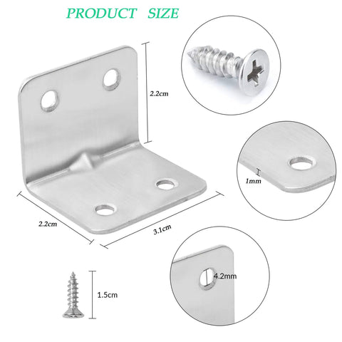 24 Pack Wood Corner Brackets 90 Degree L Shaped Stainless Steel With Screws For Furniture Shelves Cabinets And Fence Fixing Right Angle Plate Fasteners